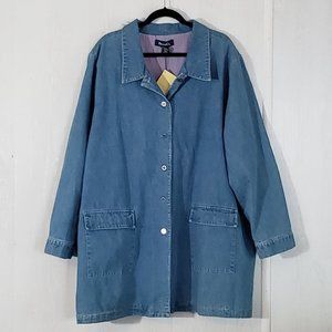 Denim & Co. Denim Duster with Gingham Lining, 3X, Blue